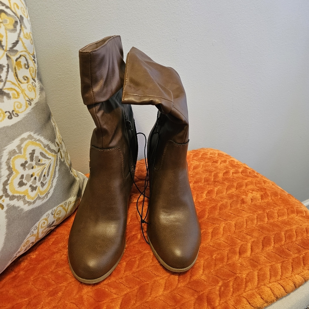 Style & Co. Womens Saraa Slouch Faux Leather Block Heel Mid-Calf Boots